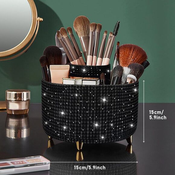 Diesisa 5 Slot Makeup Brush Diamond Black Cup 360° Rotating Makeup Brush Holder - Picture 5 of 5
